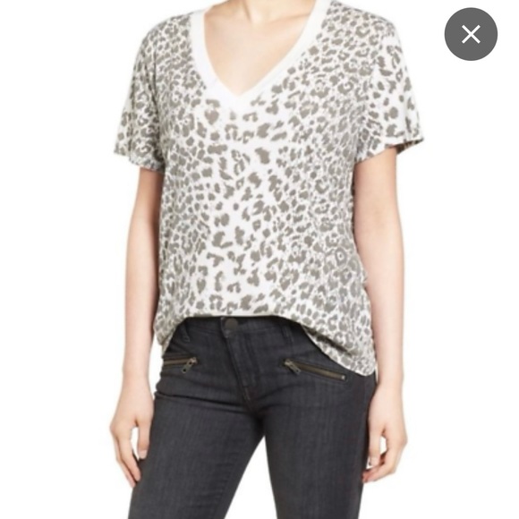 Current Elliott Leopard Print Distressed V-Neck Top White/Grey SZ M Casual - Picture 1 of 9